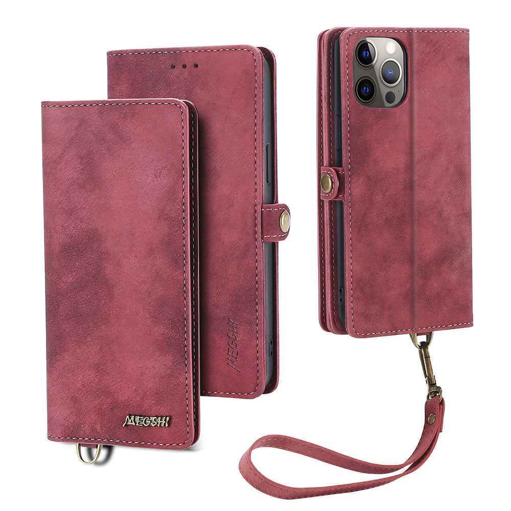 MEGSHI 021 Series pro iPhone 14 Pro Max PU kožený nárazuvzdorný stojánek Magnetický odnímatelný peněženkový obal na telefon MEGSHI 021 Series pro iPhone 14 Pro Max PU kožený nárazuvzdorný stojánek Magnetický odnímatelný peněženkový obal na telefon